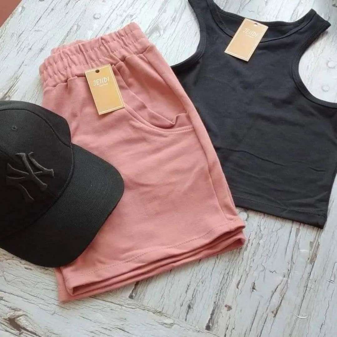 Crop Top Shorts Hat Set